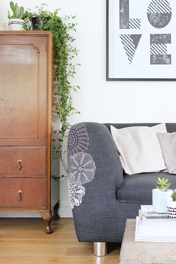 Patch a frayed sofa with lace doilies | Growing spaces